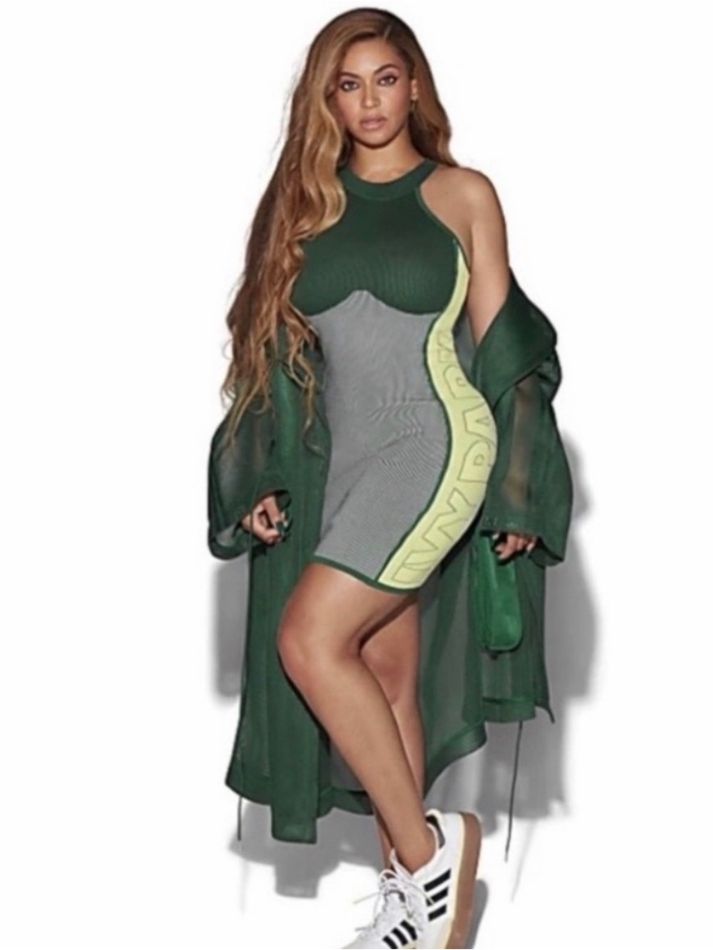 Ivy Park x Adidas Drip 2 Knit Logo Bodycon Dress Women's Small Beyonce Green
